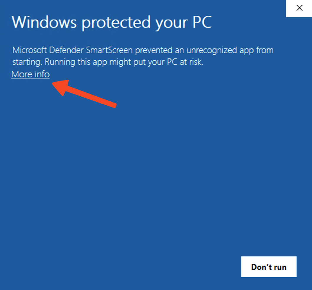 SmartScreen warning with the More info link.