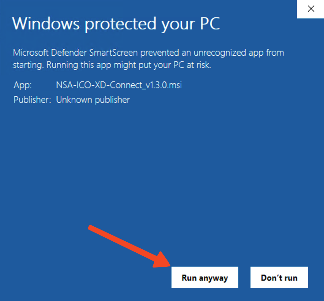SmartScreen warning with the Run anyway button.